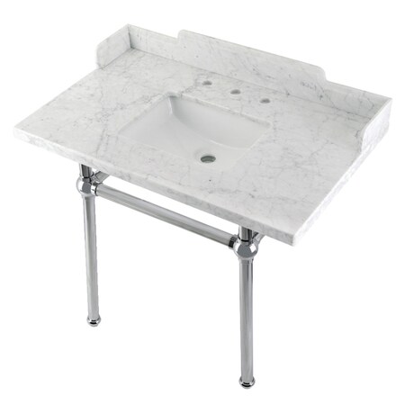 Kingston Brass 36 Carrara Marble Console Sink with Brass Legs, Marble WhitePolished Chrome LMS3630MBSQ1